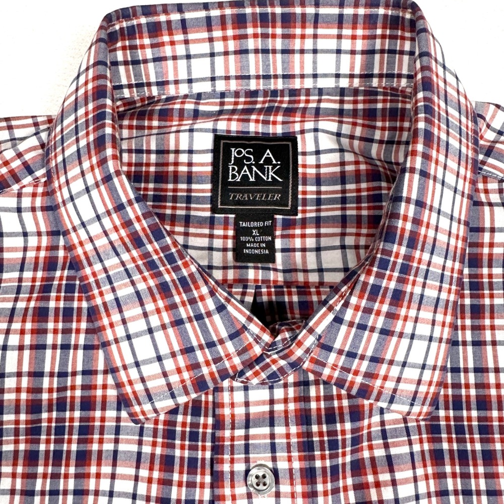 Jos. A. Bank Traveler Tailored Fit Plaid Shirt Long Sleeve 100% Cotton Mens XL - Picture 2 of 8